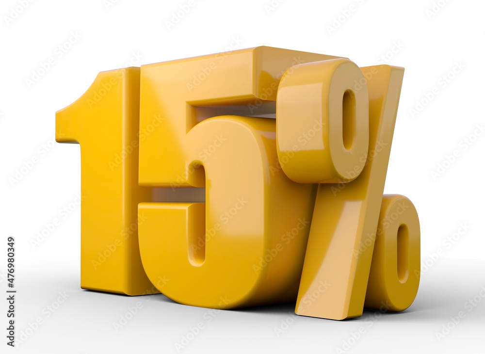 Obraz premium 15% 3d illustration. Orange fifteen percent special offer on white background