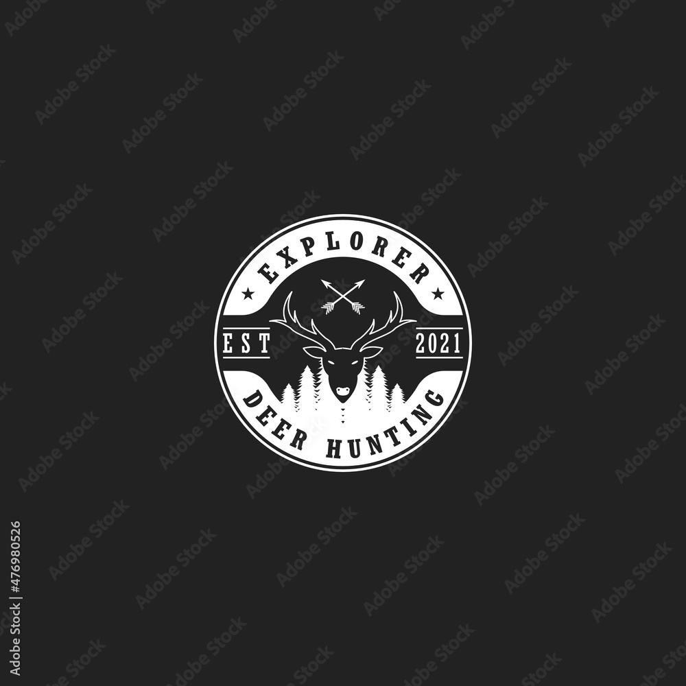 Black and white deer hunting logo template