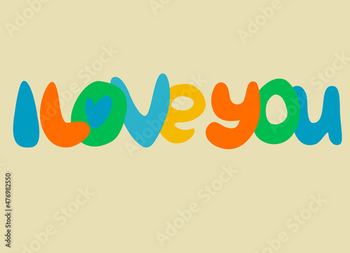 Hand-lettered phrase I Love You. Retro 60s, 70s design. Vector element for greeting card, social media post. Love, Romance, Valentines Day concept