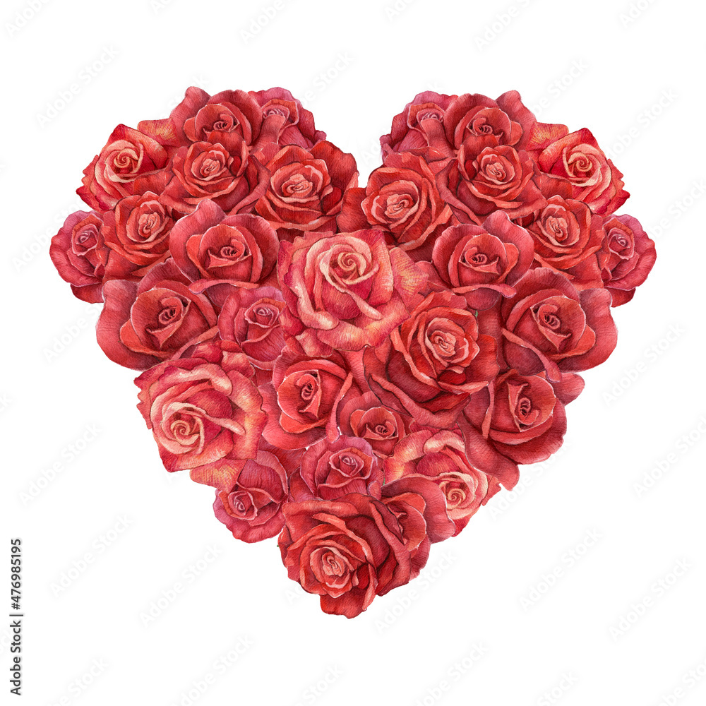 Watercolor heart wreath, red rose wreath, Burgundy rose flower border,wedding, bridal shower frame,Vintage roses frame.