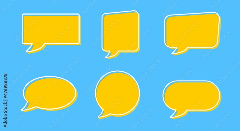 Set of cartoon speech bubble icons isolated on blue background. Retro empty comic speech bubbles set. Vintage design, pop art style. Set of cartoon speech bubble icons isolated on blue background. Retro empty comic speech bubbles set. Vintage design, pop art style.
