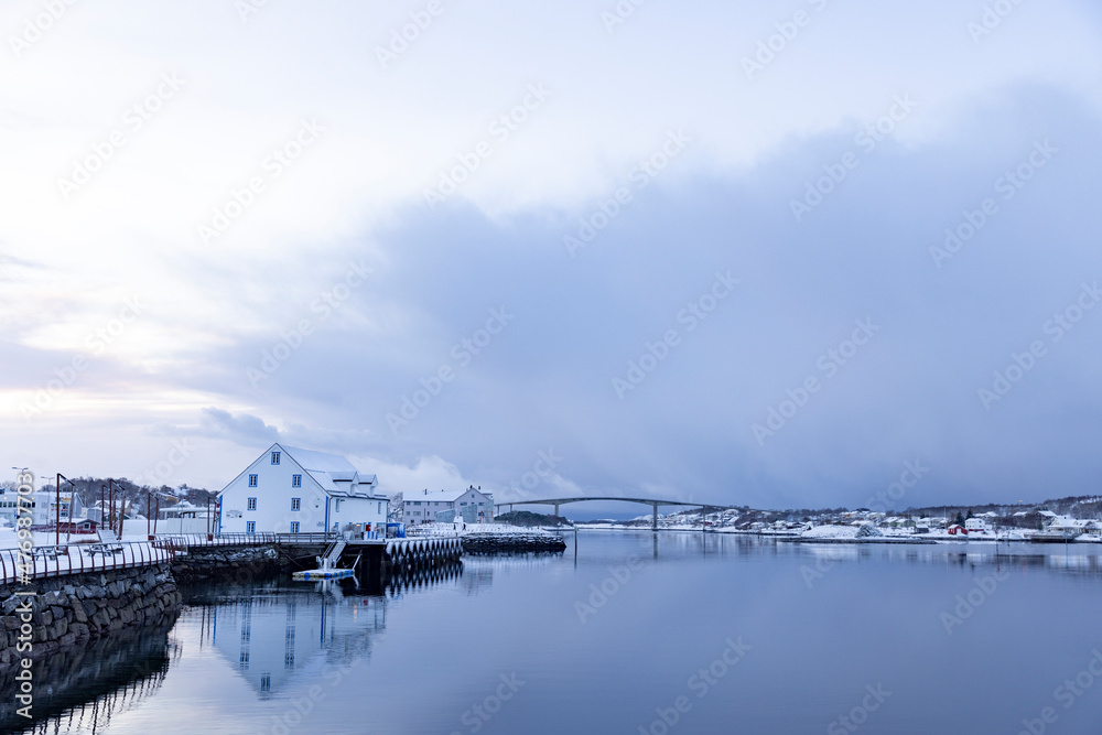 Winter and calm sea in Brønnøysund harbor,Helgeland,Northern Norway,scandinavia,Europe