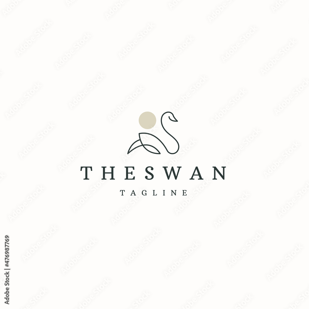 Swan line style logo icon design template flat vector