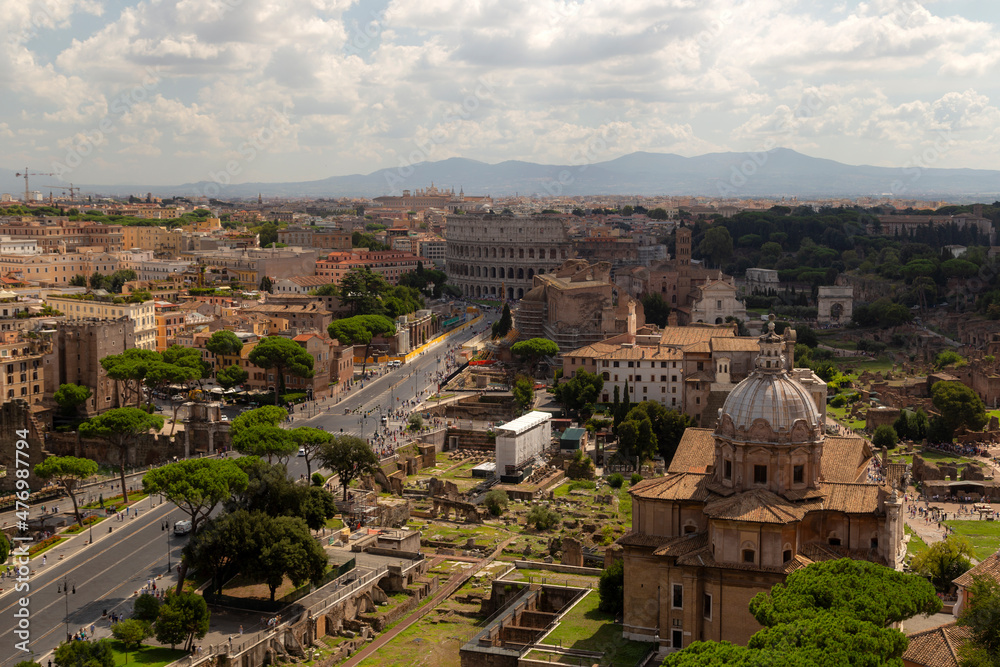 old historical buildings , aerial view of Rome , cityscape photography of Rome Italy 
