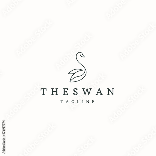 Swan line style logo icon design template flat vector