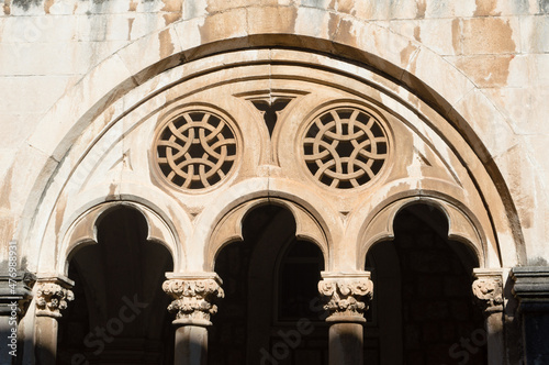 Medieval arcade and arches, detail from the cloister of Dominican monastery in Dubrovnik, Croatia, Gothic and Renaissance style © amilat