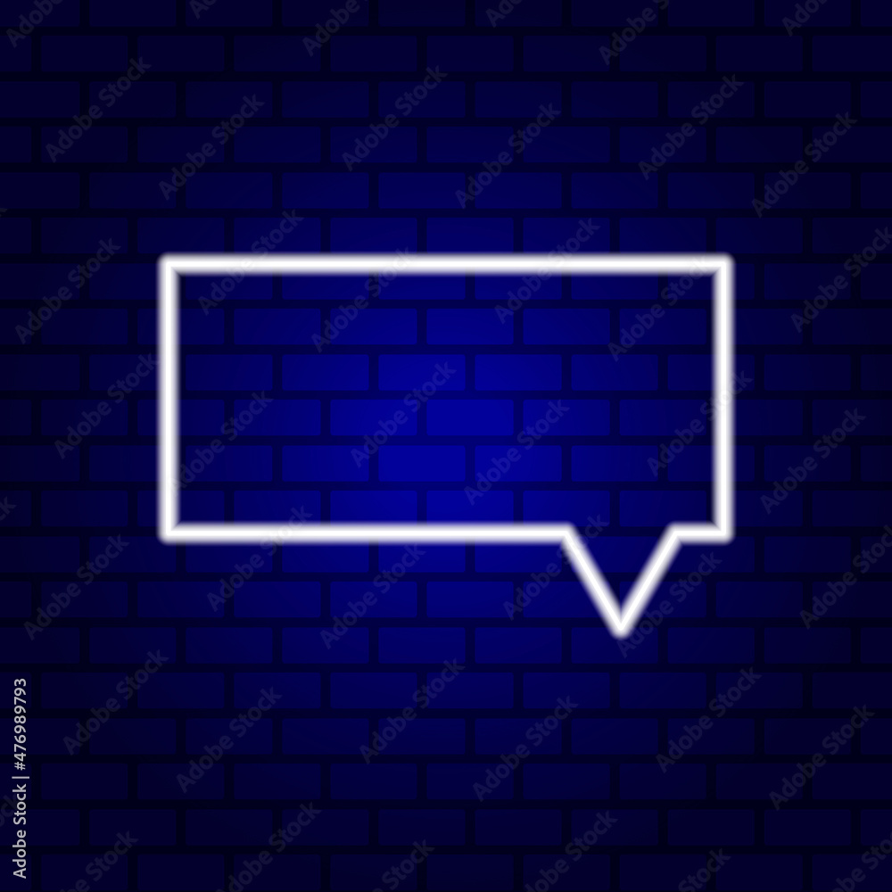Naklejka premium Neon Spech Bubble Banner on Dark Empty Grunge Brick Background.