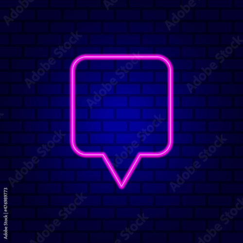 Neon Spech Bubble Banner on Dark Empty Grunge Brick Background.