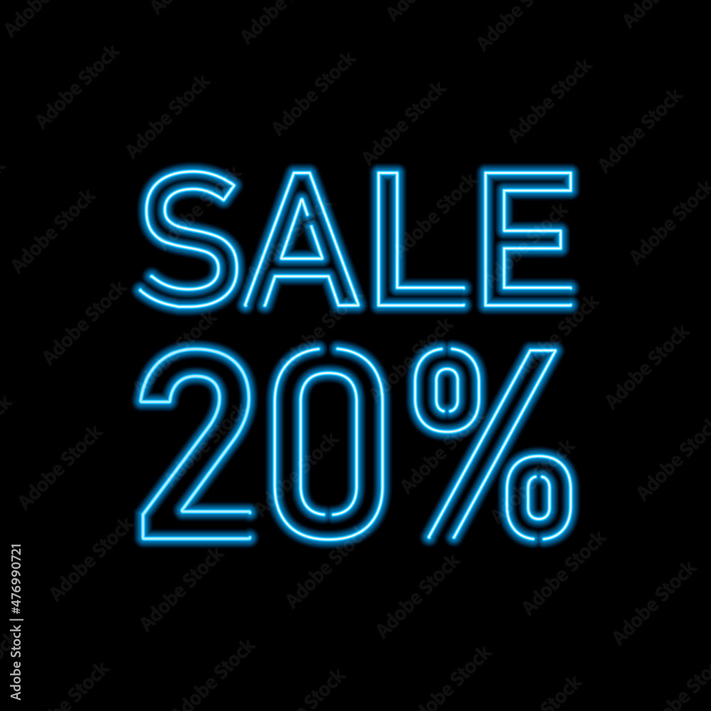 20 percent SALE glowing neon lamp sign. Vector illustration. 20 percent SALE glowing neon lamp sign. Vector illustration.