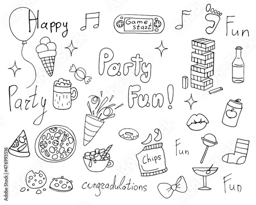 set of vector graphic elements , party items,