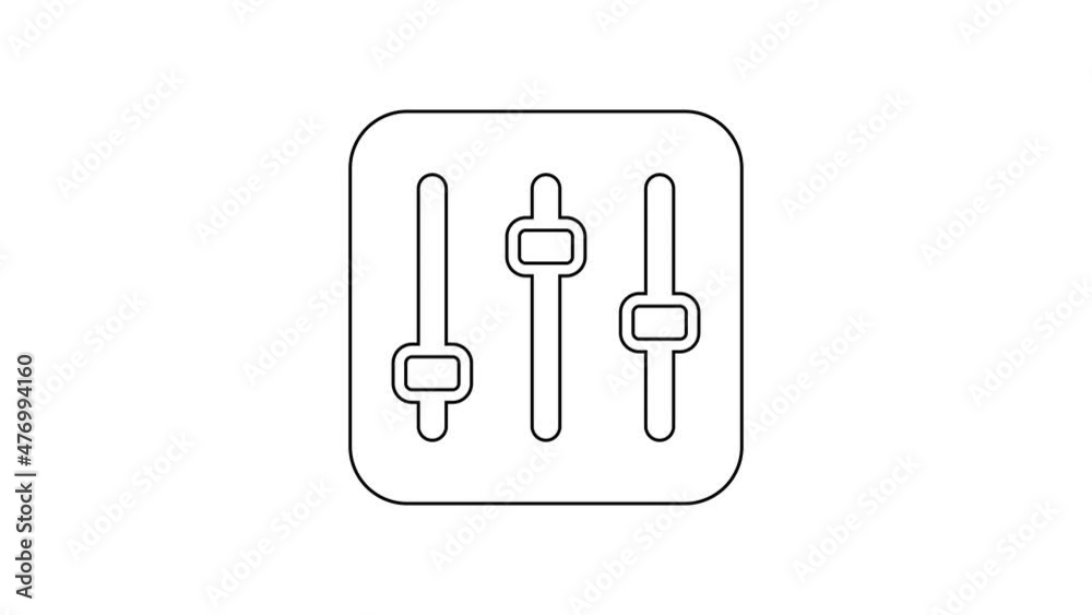 Black line Sound mixer controller icon isolated on white background. Dj equipment slider buttons. Mixing console. 4K Video motion graphic animation Black line Sound mixer controller icon isolated on white background. Dj equipment slider buttons. Mixing console. 4K Video motion graphic animation