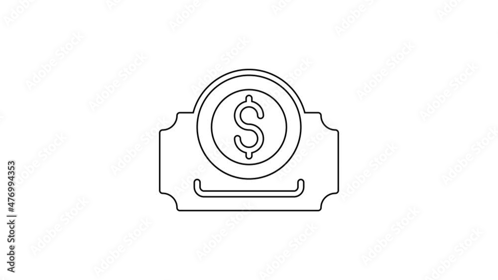 Black line Cinema ticket icon isolated on white background. 4K Video motion graphic animation Black line Cinema ticket icon isolated on white background. 4K Video motion graphic animation