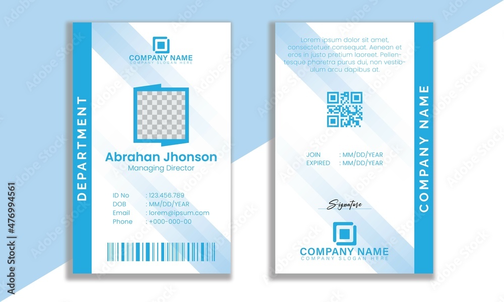 Light blue and white abstract shapes professional creative modern id card design template