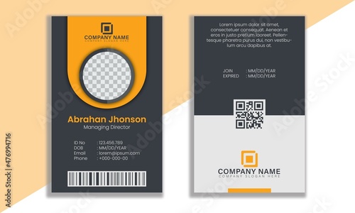 Yellow ash black abstract shapes professional corporate creative modern id card design teamplate