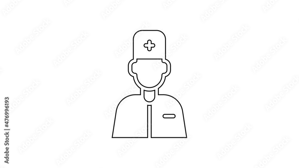 Black line Male doctor icon isolated on white background. 4K Video motion graphic animation Black line Male doctor icon isolated on white background. 4K Video motion graphic animation