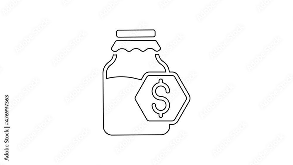 Black line Sale in jar of honey icon isolated on white background. Food bank. Sweet natural food symbol. 4K Video motion graphic animation Black line Sale in jar of honey icon isolated on white background. Food bank. Sweet natural food symbol. 4K Video motion graphic animation