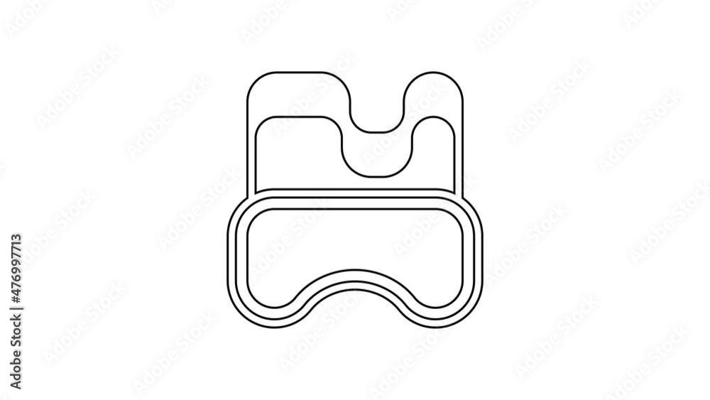 Black line Diving mask icon isolated on white background. Extreme sport. Diving underwater equipment. 4K Video motion graphic animation