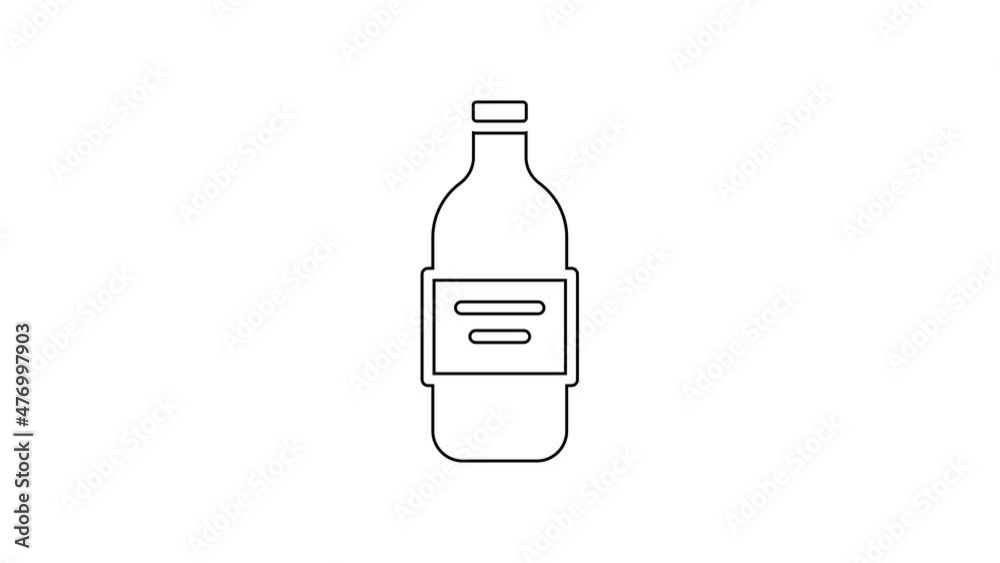 Black line Glass bottle of vodka icon isolated on white background. 4K Video motion graphic animation Black line Glass bottle of vodka icon isolated on white background. 4K Video motion graphic animation