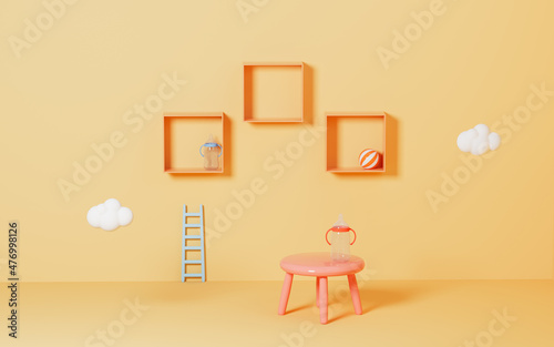 Empty stage and chair with orange background  3d rendering.