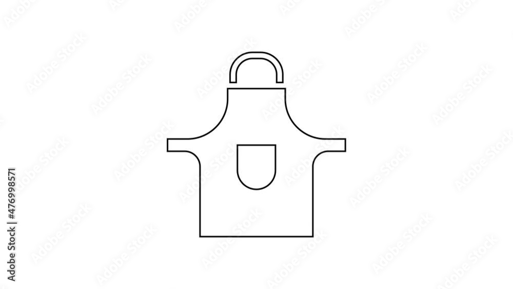 Black line Kitchen apron icon isolated on white background. Chef uniform for cooking. 4K Video motion graphic animation