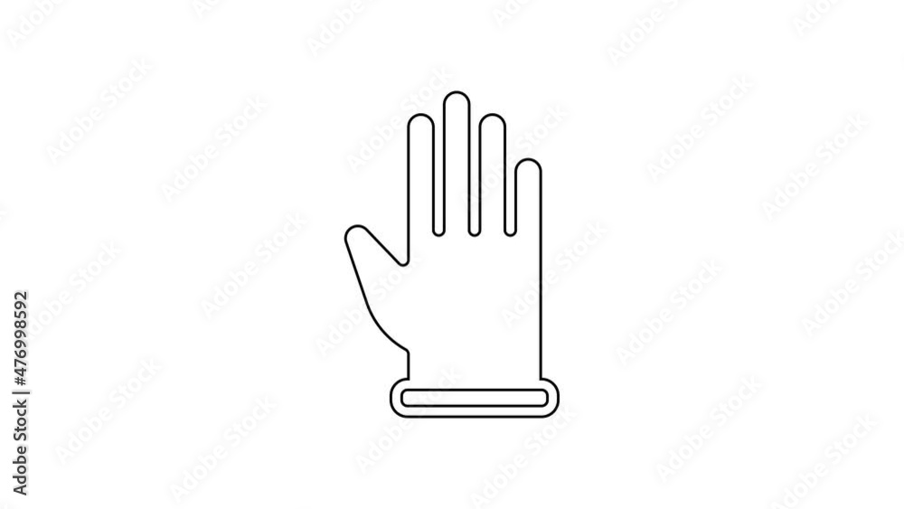 Black line Rubber gloves icon isolated on white background. Latex hand protection sign. Housework cleaning equipment symbol. 4K Video motion graphic animation Black line Rubber gloves icon isolated on white background. Latex hand protection sign. Housework cleaning equipment symbol. 4K Video motion graphic animation