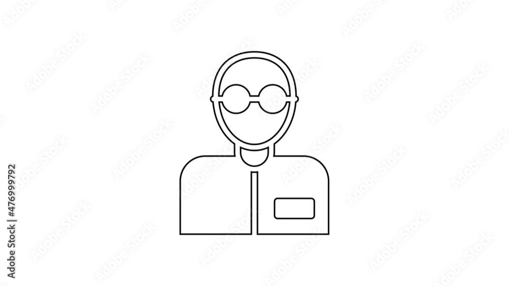 Black line Teacher icon isolated on white background. 4K Video motion graphic animation