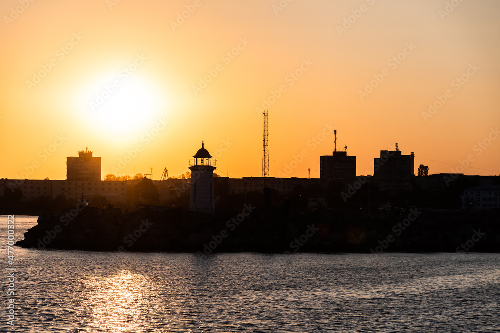 The old Lighthouse of Mangalia in sunset (Farul Genovez - Mangalia), Romania.