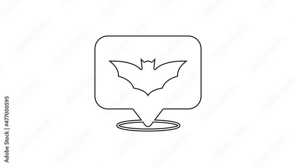 Black line Flying bat icon isolated on white background. Happy Halloween party. 4K Video motion graphic animation Black line Flying bat icon isolated on white background. Happy Halloween party. 4K Video motion graphic animation