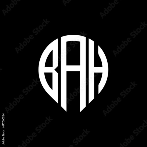 BAH letter logo design on black background. 
BAH circle letter logo design with ellipse shape.
BAH creative initials letter logo concept.BAH logo vector. 