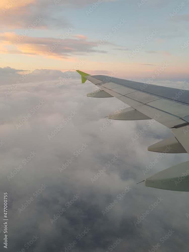 Fototapeta premium The plane flies among the clouds