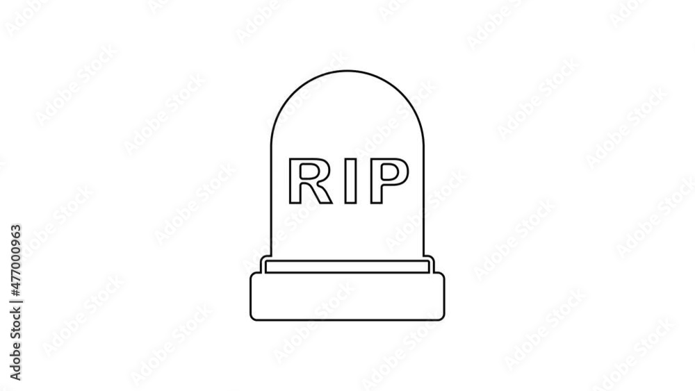 Black line Tombstone with RIP written on it icon isolated on white background. Grave icon. Happy Halloween party. 4K Video motion graphic animation Black line Tombstone with RIP written on it icon isolated on white background. Grave icon. Happy Halloween party. 4K Video motion graphic animation
