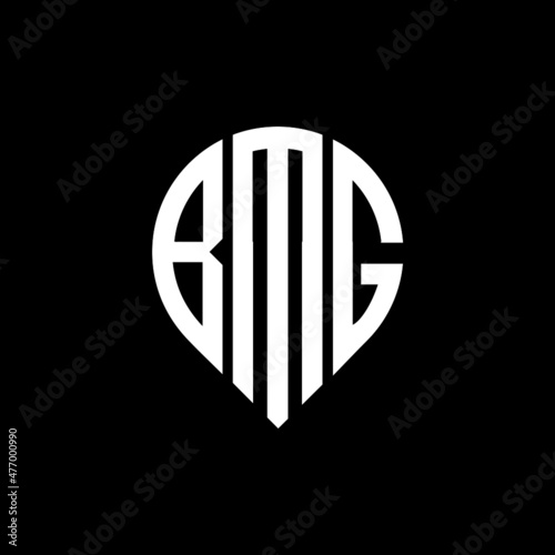 BMG letter logo design on black background. 
BMG circle letter logo design with ellipse shape.
BMG creative initials letter logo concept.BMG logo vector.  photo