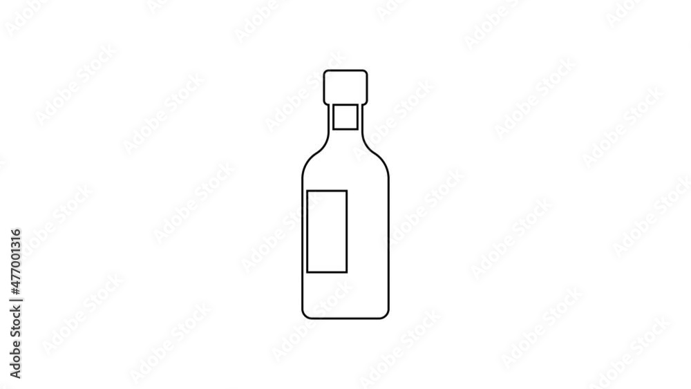 Black line Bottle of wine icon isolated on white background. 4K Video motion graphic animation Black line Bottle of wine icon isolated on white background. 4K Video motion graphic animation
