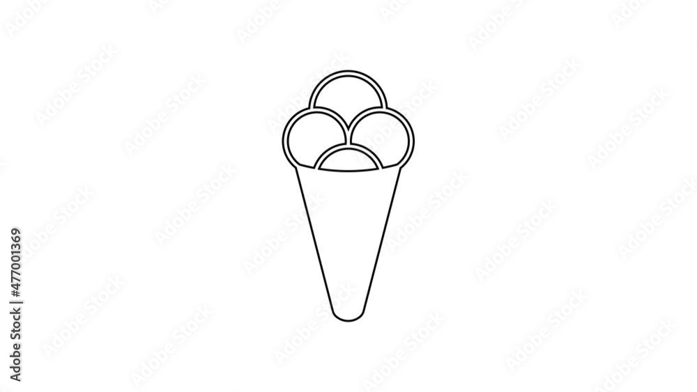 Black line Ice cream in waffle cone icon isolated on white background. Sweet symbol. 4K Video motion graphic animation Black line Ice cream in waffle cone icon isolated on white background. Sweet symbol. 4K Video motion graphic animation