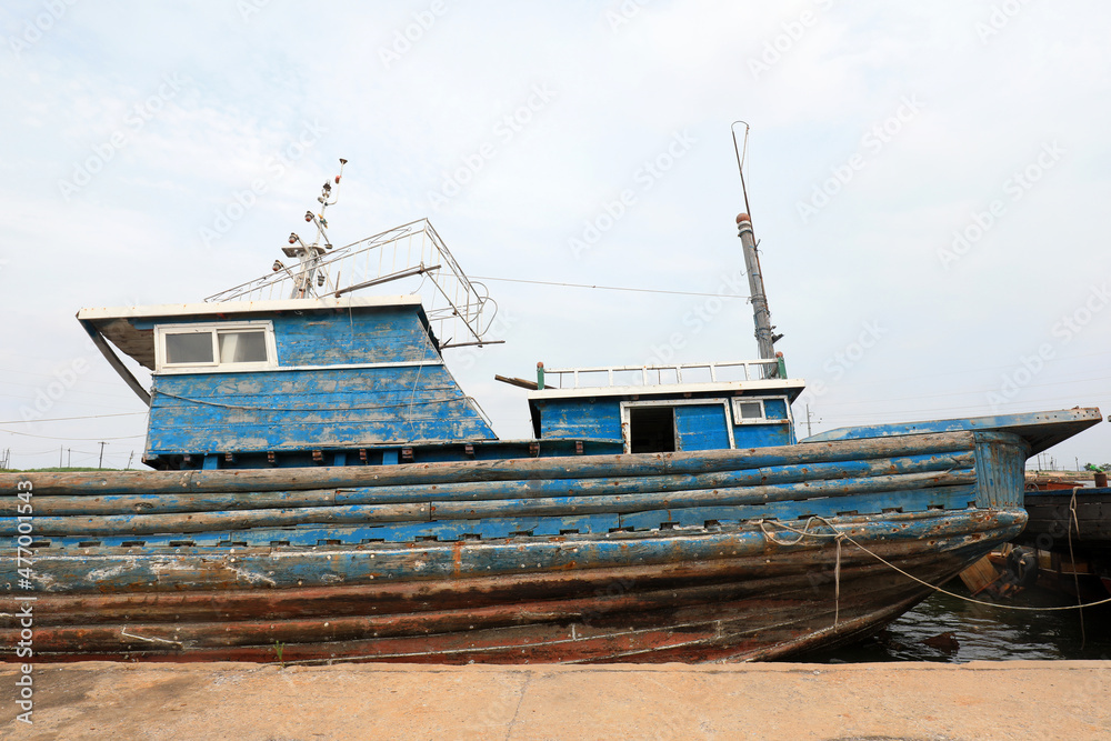 Fototapeta premium Local close-up of wooden fishing boat, North China