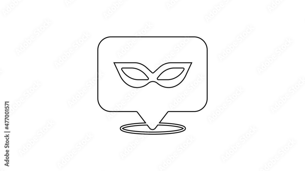 Black line Carnival mask icon isolated on white background. Masquerade party mask. 4K Video motion graphic animation Black line Carnival mask icon isolated on white background. Masquerade party mask. 4K Video motion graphic animation