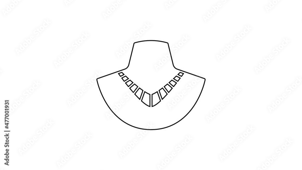 Black line Necklace on mannequin icon isolated on white background. 4K Video motion graphic animation Black line Necklace on mannequin icon isolated on white background. 4K Video motion graphic animation