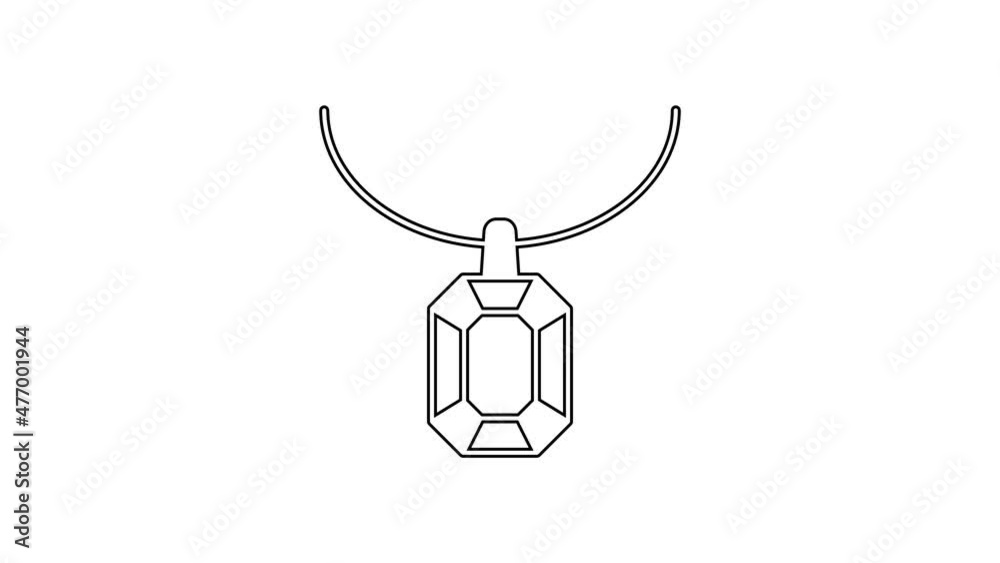 Black line Pendant on necklace icon isolated on white background. 4K Video motion graphic animation Black line Pendant on necklace icon isolated on white background. 4K Video motion graphic animation