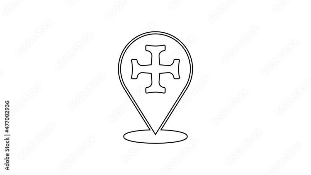 Black line Crusade icon isolated on white background. 4K Video motion graphic animation Black line Crusade icon isolated on white background. 4K Video motion graphic animation