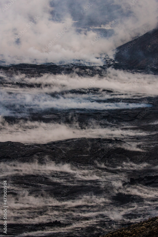 Fototapeta premium Fagradalsfjall volcano unleashing its lava in mild stages of development