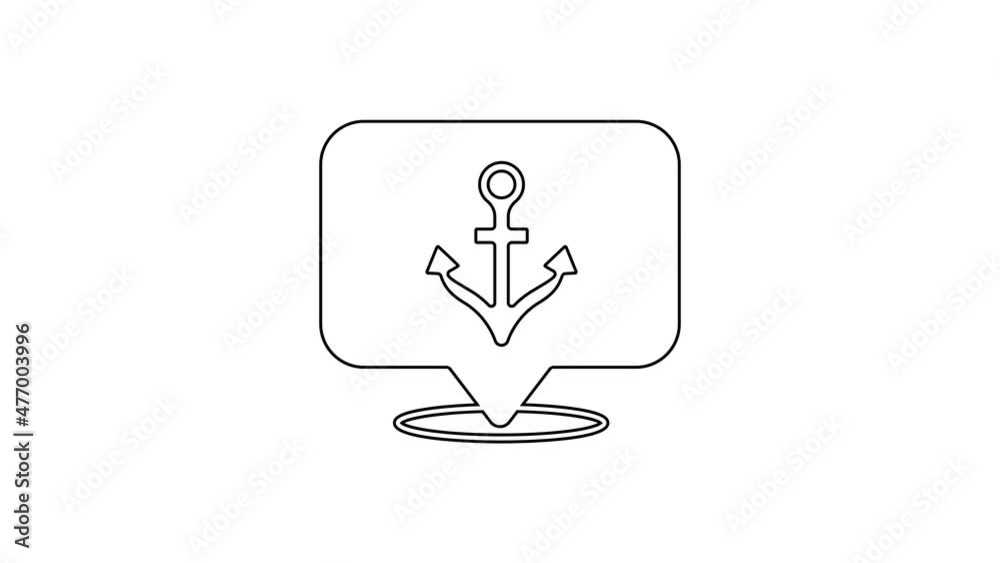 Black line Anchor icon isolated on white background. 4K Video motion graphic animation Black line Anchor icon isolated on white background. 4K Video motion graphic animation
