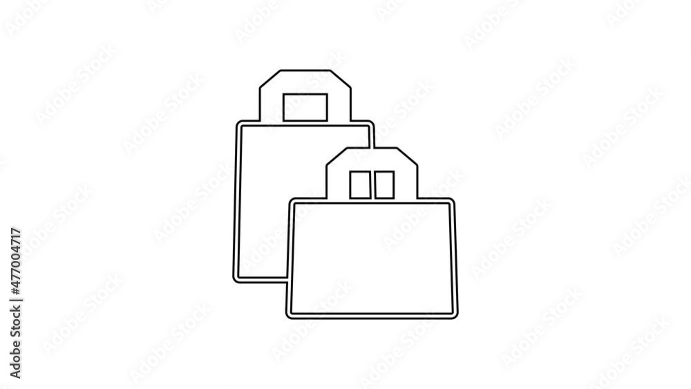 Black line Paper shopping bag icon isolated on white background. Package sign. 4K Video motion graphic animation Black line Paper shopping bag icon isolated on white background. Package sign. 4K Video motion graphic animation