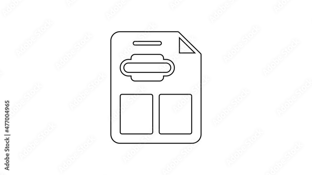 Black line Restaurant cafe menu icon isolated on white background. 4K Video motion graphic animation Black line Restaurant cafe menu icon isolated on white background. 4K Video motion graphic animation