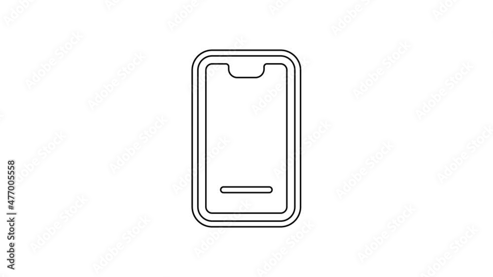 Black line Food ordering on mobile icon isolated on white background. Order by mobile phone. Restaurant food delivery concept. 4K Video motion graphic animation Black line Food ordering on mobile icon isolated on white background. Order by mobile phone. Restaurant food delivery concept. 4K Video motion graphic animation