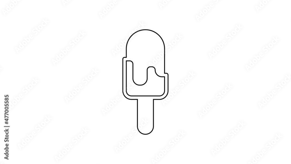 Black line Ice cream icon isolated on white background. Sweet symbol. 4K Video motion graphic animation