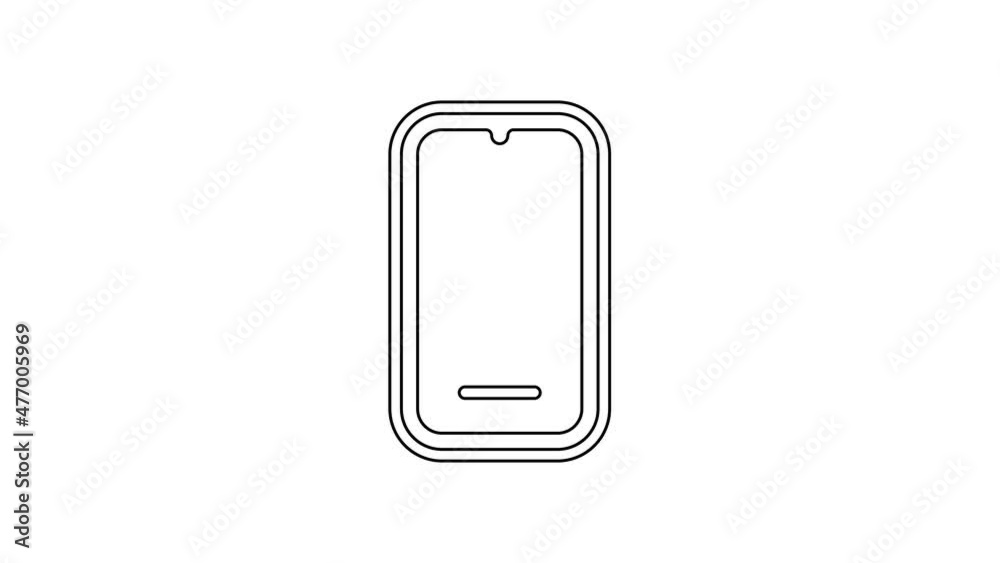 Black line Smartphone, mobile phone icon isolated on white background. 4K Video motion graphic animation Black line Smartphone, mobile phone icon isolated on white background. 4K Video motion graphic animation