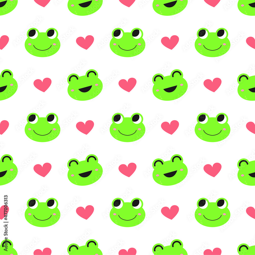 Fototapeta premium Illustration of happy frogs. seamless pattern. can be used for wallpaper, wrapping paper, clothes pattern, pattern fill, fabric, textile, background, apparel, nursery interior, birthday card