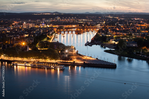 Koblenz City shines at night - Deutsches Eck