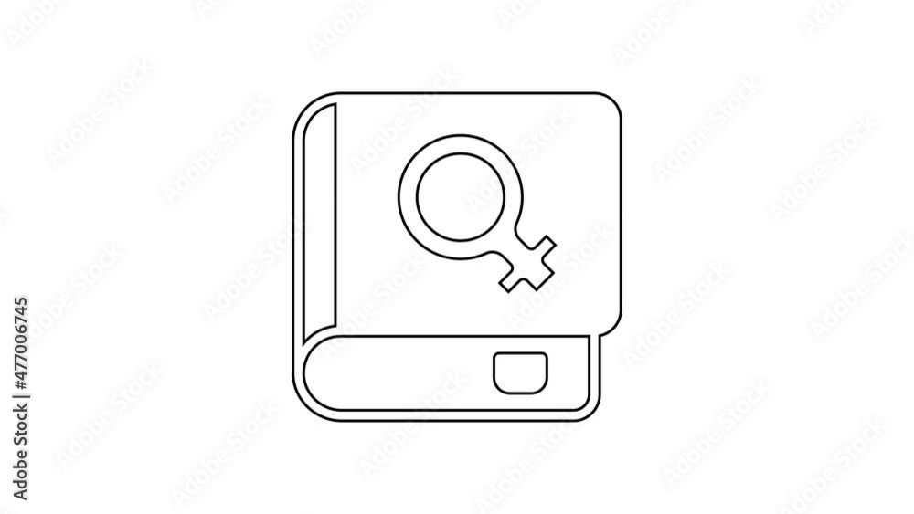 Black line Book about women icon isolated on white background. 8 March. International Happy Women Day. 4K Video motion graphic animation Black line Book about women icon isolated on white background. 8 March. International Happy Women Day. 4K Video motion graphic animation