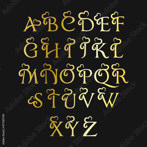 hand drawn alphabet luxury gradient gold